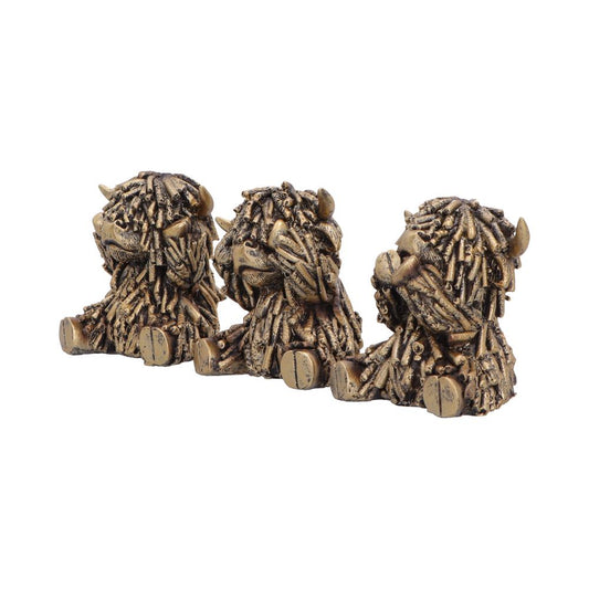 Three Wise Gold Highland Cows 7.5cm 2