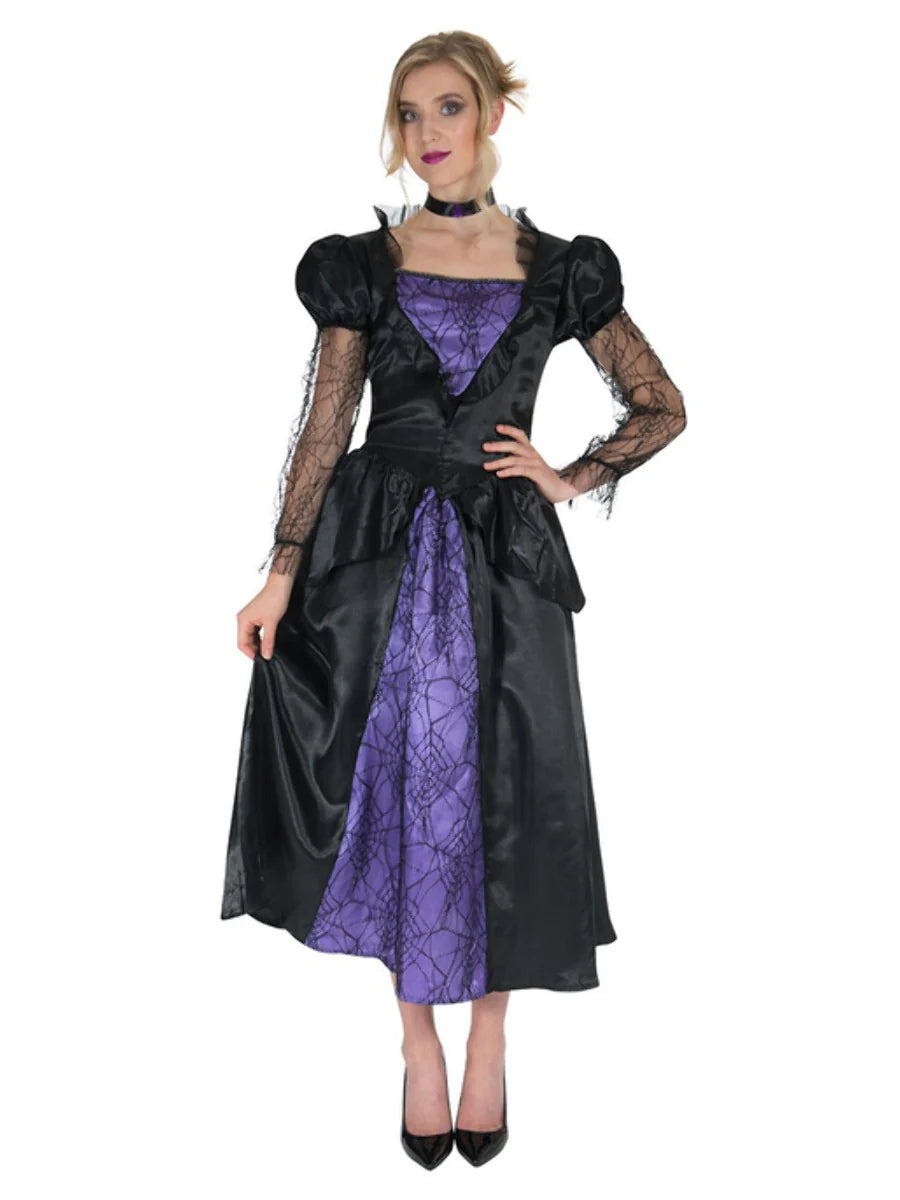 Wicked Queen Costume Black and Purple Dress with Webbed Detail
