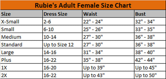 Size Chart Women's Santa's Miss Inspiration Dress