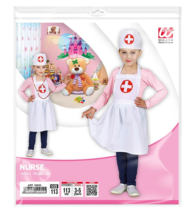 Nurse  Apron, Headpiece  Child Size 113 Cm - 3-5 Years