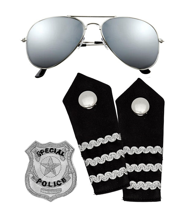 Police Set  Glasses, Epauletten, Badge 