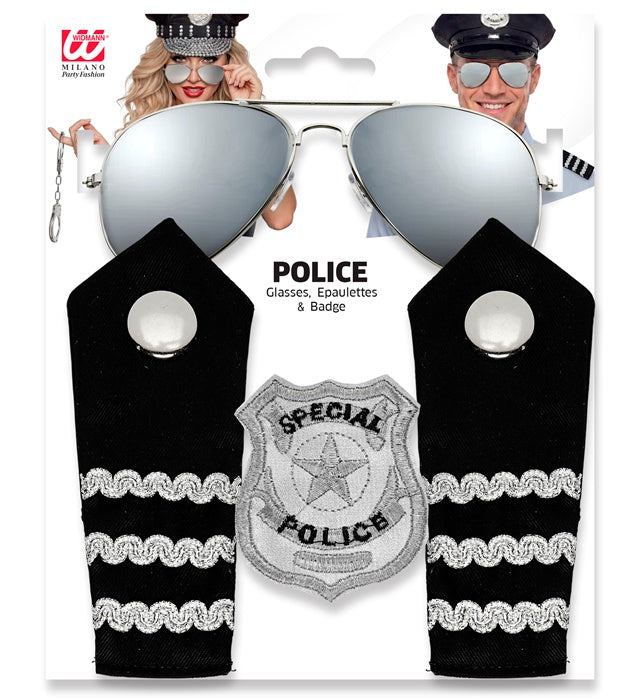 Police Set  Glasses, Epauletten, Badge 