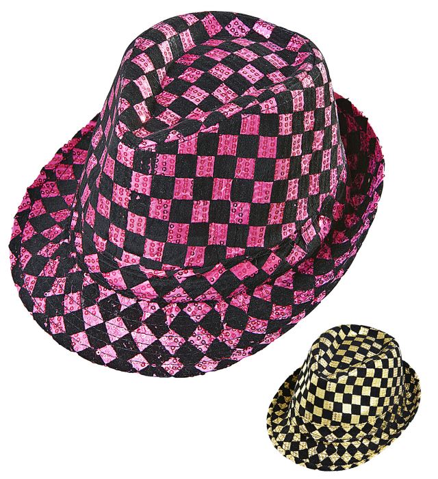 Chequered Sequined Fedora 2 Colors Assorted
