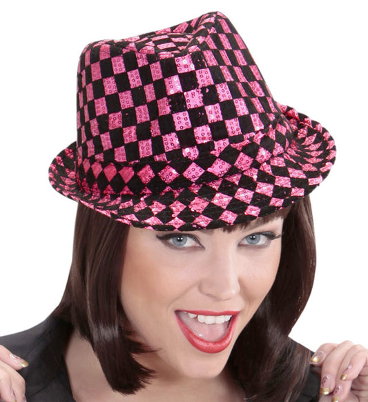 Chequered Sequined Fedora 2 Colors Assorted