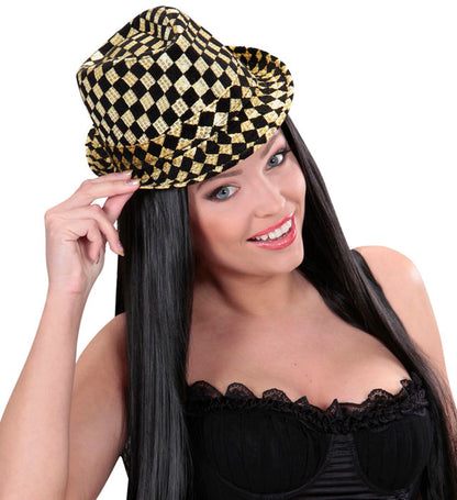 Chequered Sequined Fedora 2 Colors Assorted