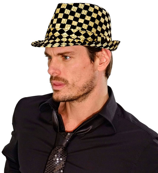 Chequered Sequined Fedora 2 Colors Assorted