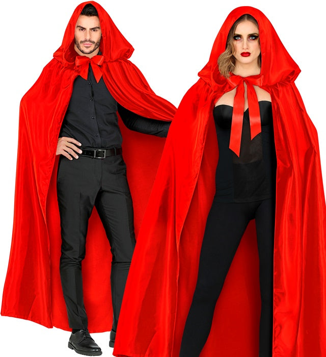 Red Satin Hooded Cape 145 Cm