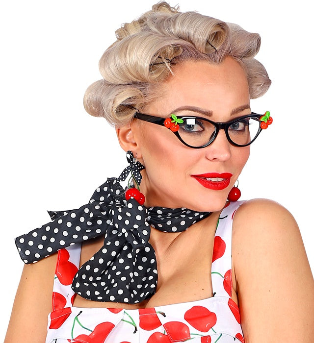 50'S Cherry Set  Glasses, Earrings, Scarf 