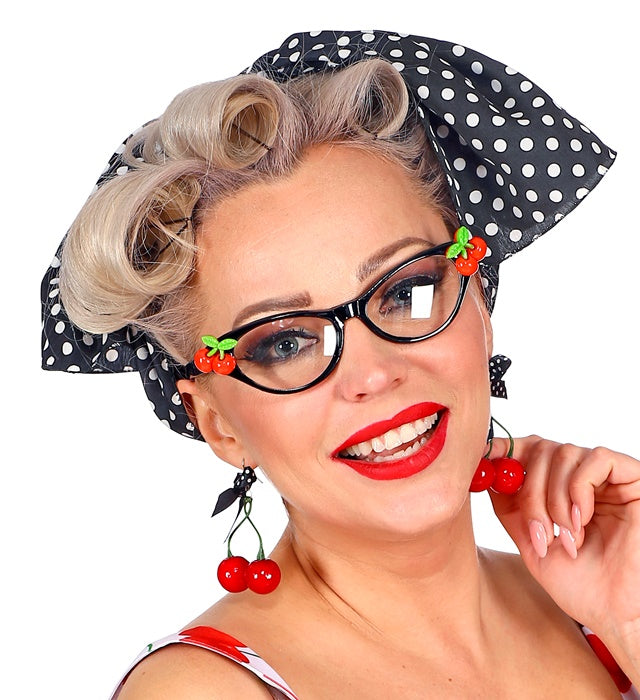 50'S Cherry Set  Glasses, Earrings, Scarf 