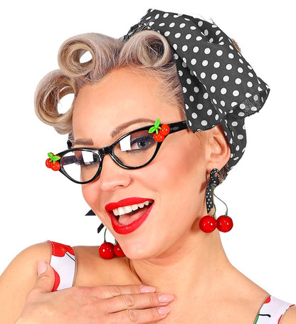 50'S Cherry Set  Glasses, Earrings, Scarf 