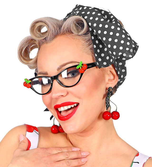 50'S Cherry Set  Glasses, Earrings, Scarf 