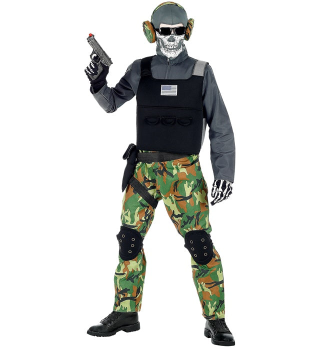 Skeleton Soldier  Overalls, Vest, Knee Pads, Belt, Holster, Mask, Glasses, Earphones 