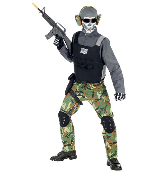 Skeleton Soldier  Overalls, Vest, Knee Pads, Belt, Holster, Mask, Glasses, Earphones 