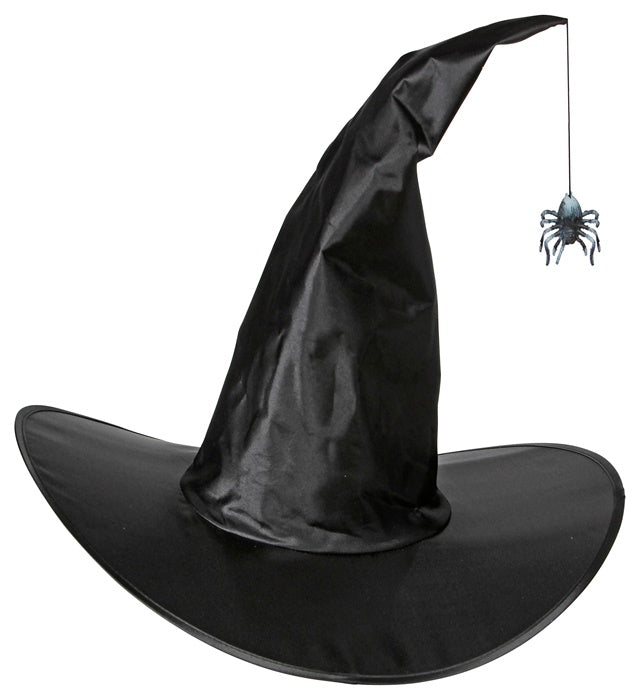 Bendable Satin Witch Hat With Hanging Spider