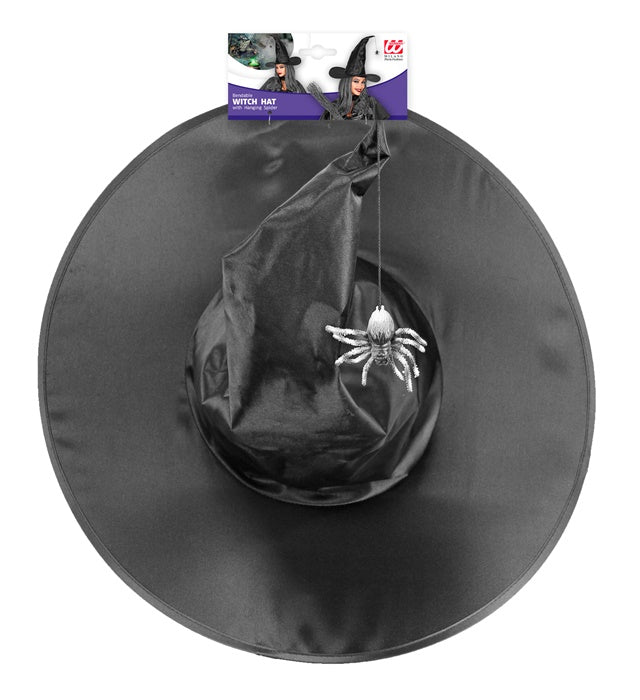 Bendable Satin Witch Hat With Hanging Spider