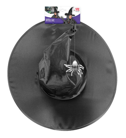 Bendable Satin Witch Hat With Hanging Spider