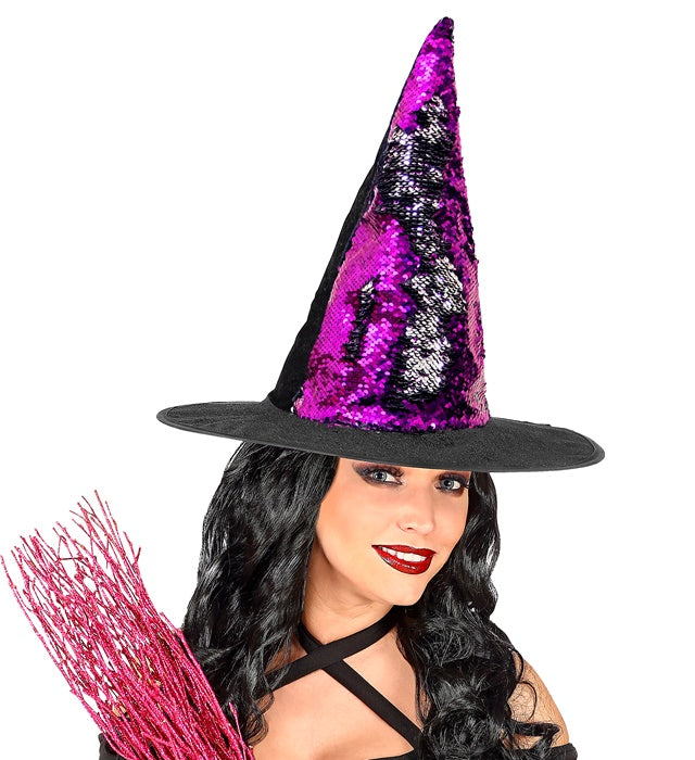 Reversible Purple/Silver Sequin Witch Hat