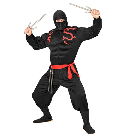 Super Muscle Ninja  Hooded Muscle Shirt, Face Mask, Pants, Belt 