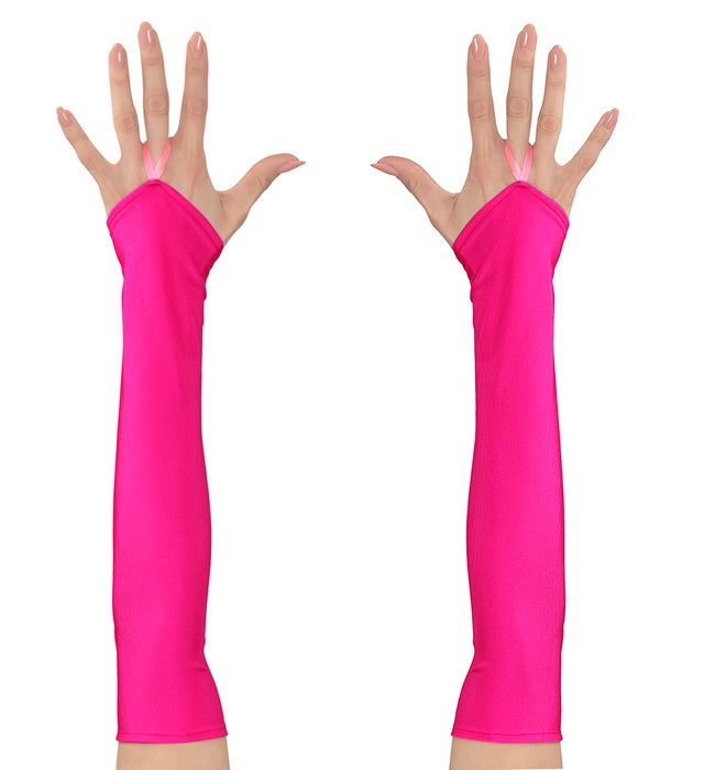 Neon Pink Fingerless Satin Gloves - 43 Cm