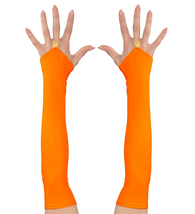 Neon Orange Fingerless Satin Gloves - 43 Cm