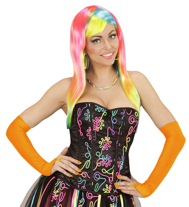 Neon Orange Fingerless Satin Gloves - 43 Cm