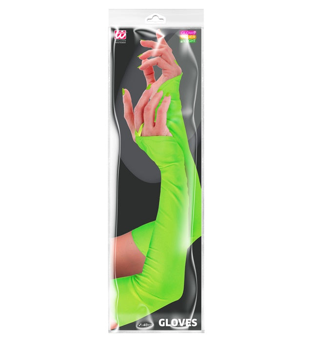 Neon Green Fingerless Satin Gloves - 43 Cm