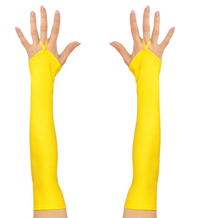 Neon Yellow Fingerless Satin Gloves - 43 Cm