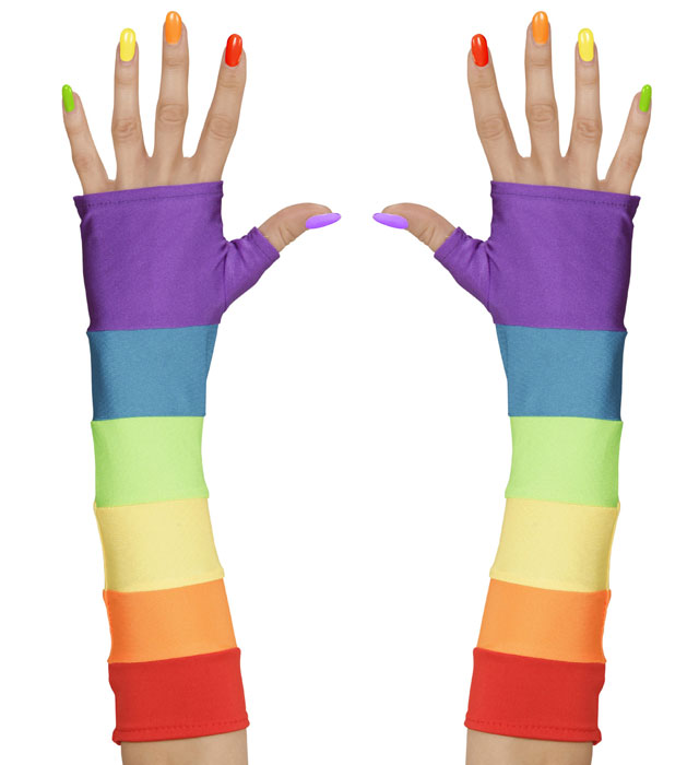 Rainbow Fingerless Satin Gloves - 33 Cm