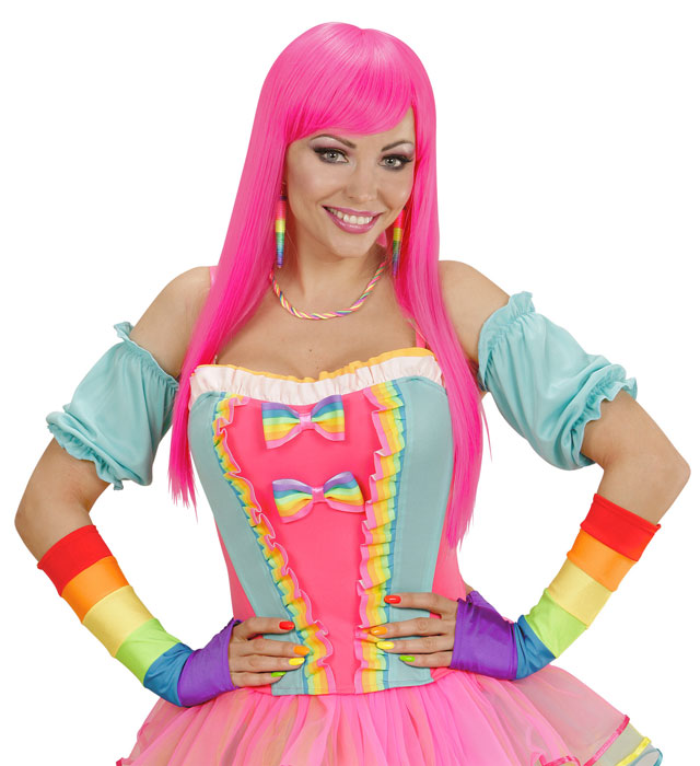 Rainbow Fingerless Satin Gloves - 33 Cm