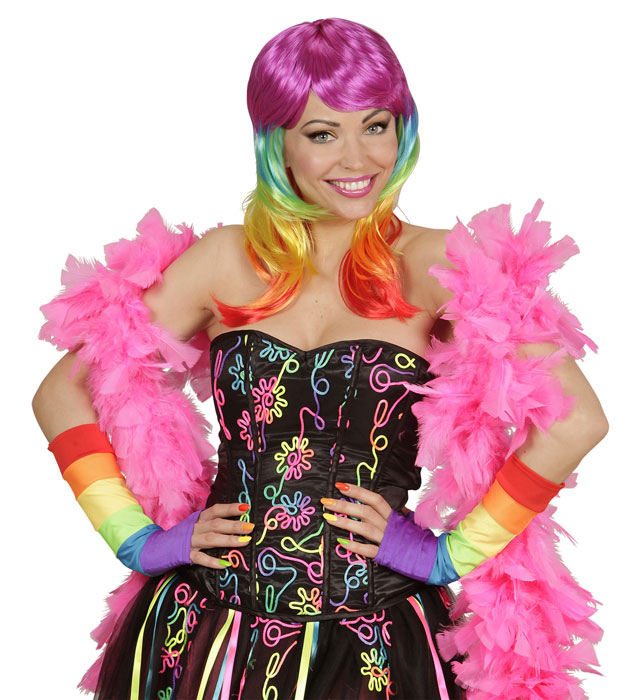 Rainbow Fingerless Satin Gloves - 33 Cm