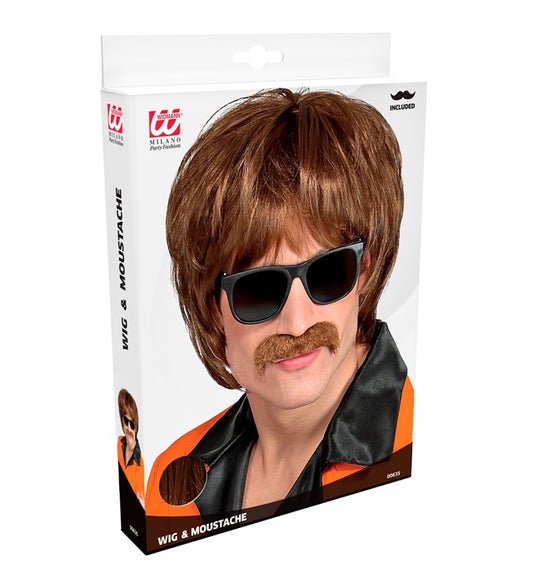 60S Mod Shag Wig With Moustache In Box