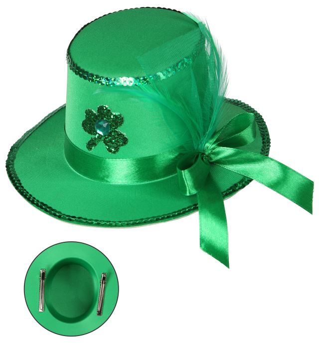 St. Patrick'S Day Mini Top Hat With Hair Clips
