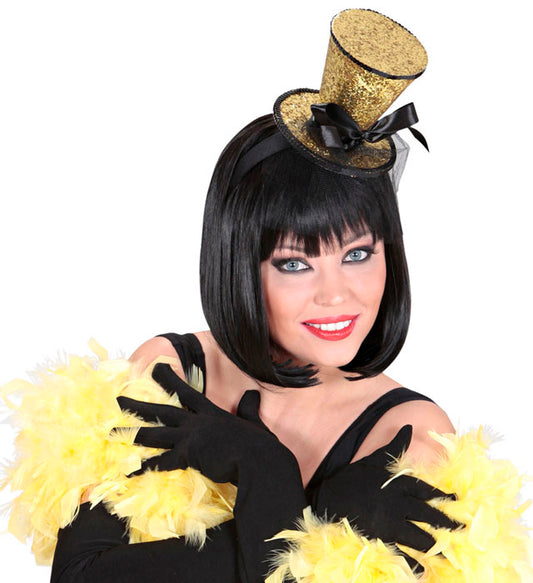 Gold  Mini Top Hat On Headband With Bow & Veil