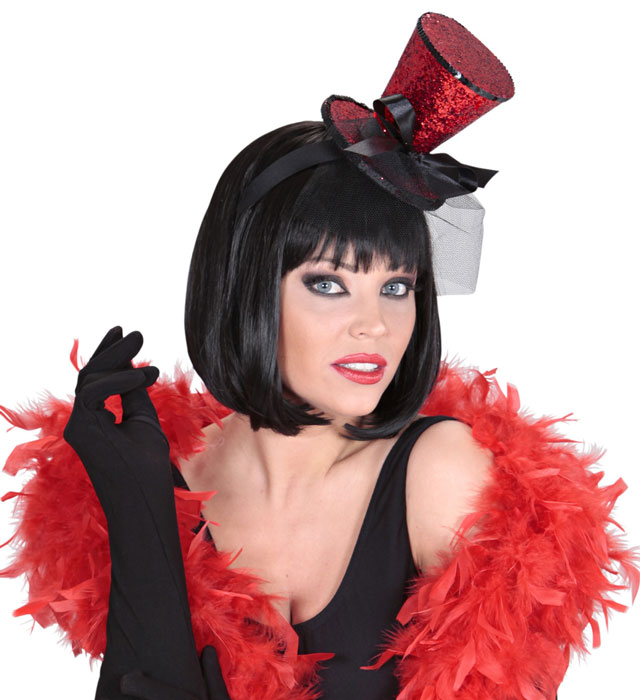 Red  Mini Top Hat On Headband With Bow & Veil