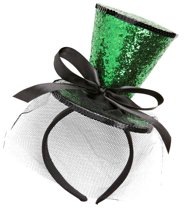 Green  Mini Top Hat On Headband With Bow & Veil