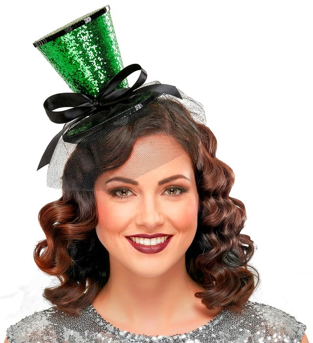 Green  Mini Top Hat On Headband With Bow & Veil