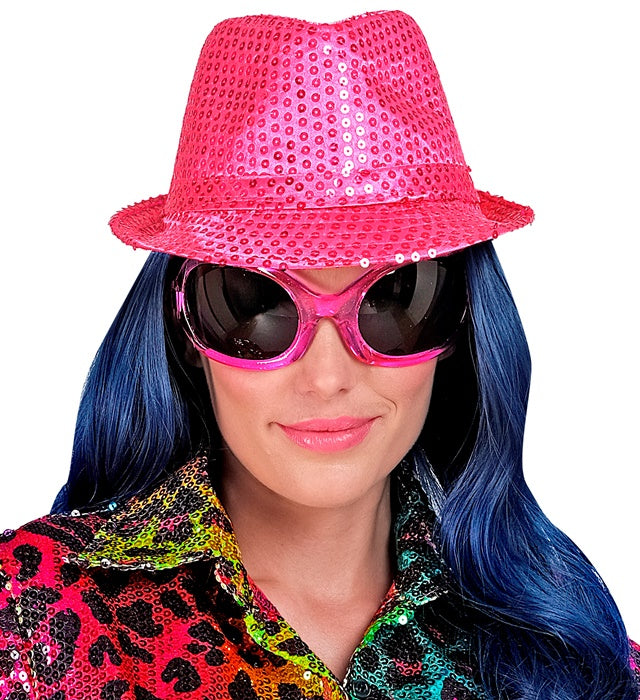 Neon Pink Sequined Fedora