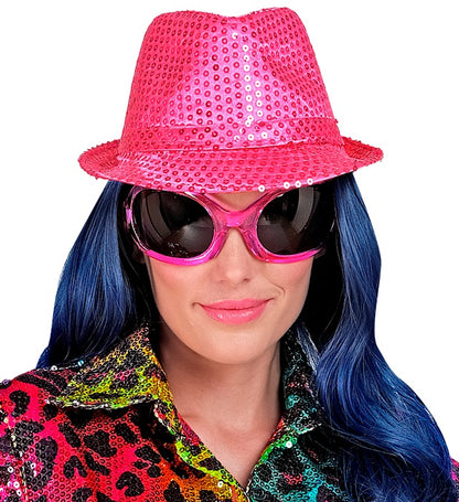 Neon Pink Sequined Fedora