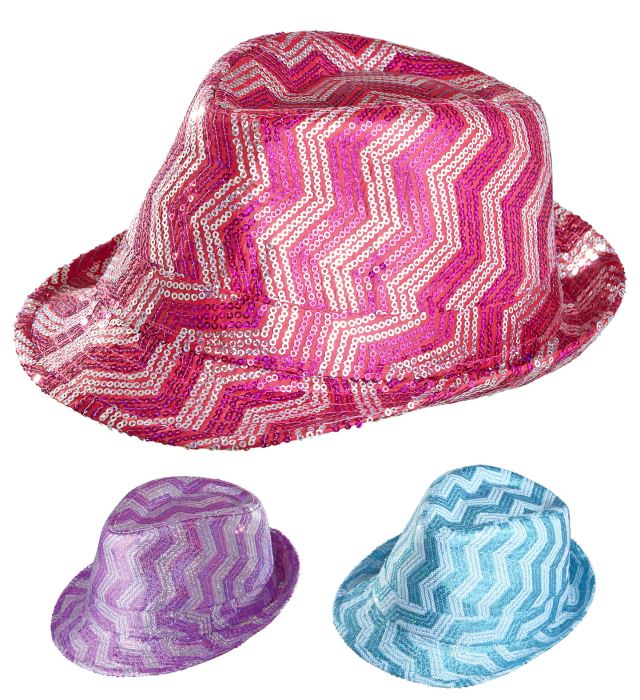 Zig Zag Sequined Fedora 3 Colorsassorted  4 Pink, 4 Purple, 4 Turquoise 