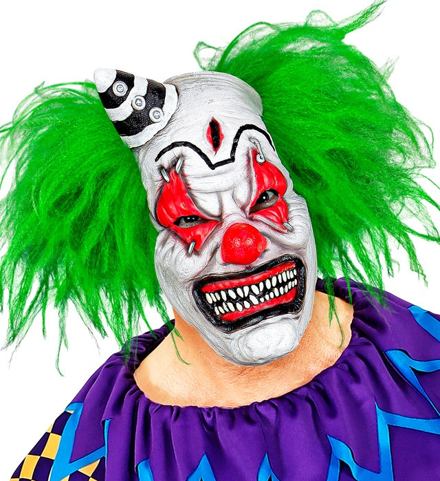 Killer Clown Half Face Mask With Hair & Mini Hat