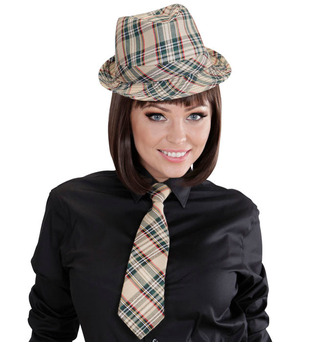 Beige Tartan Fedora