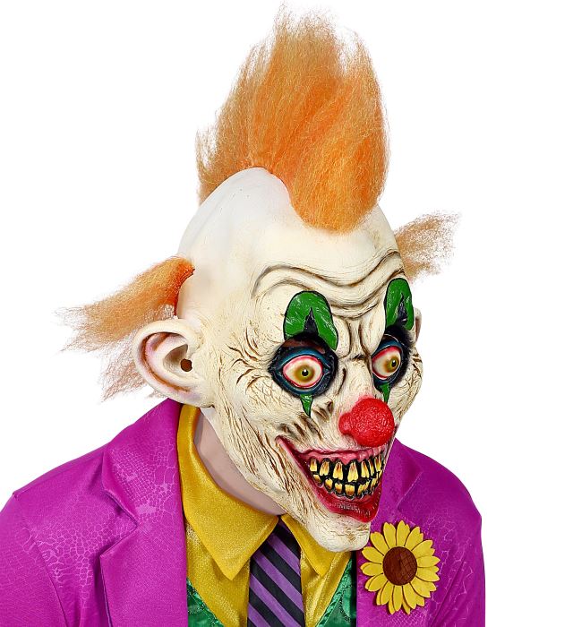 Horror Circus Clown Full Head Mask With Hair