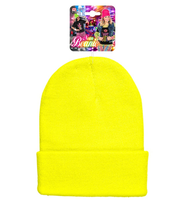 Hat Beanie Neon Yellow Wool Look