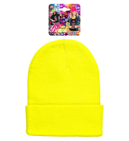 Hat Beanie Neon Yellow Wool Look