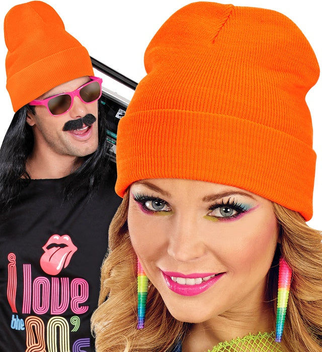 Hat Beanie  Neon Orange Wool Look
