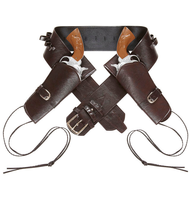 Leatherlook Brown Authentic Western Double Holster And Belt