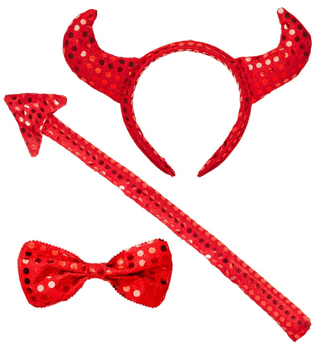 Sequin Devil Set  Horns, Bow Tie, Tail 