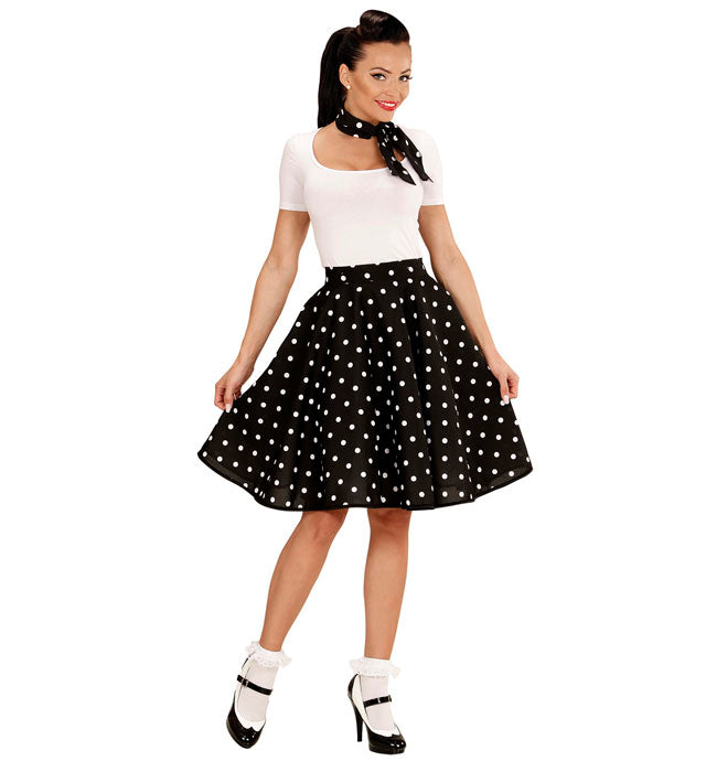 Black 50S Polka Dots Skirt & Neckscarf