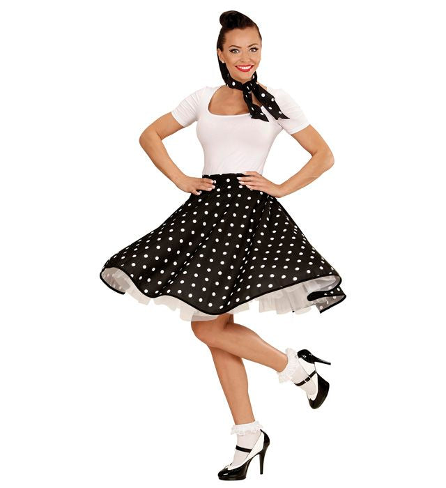 Black 50S Polka Dots Skirt & Neckscarf