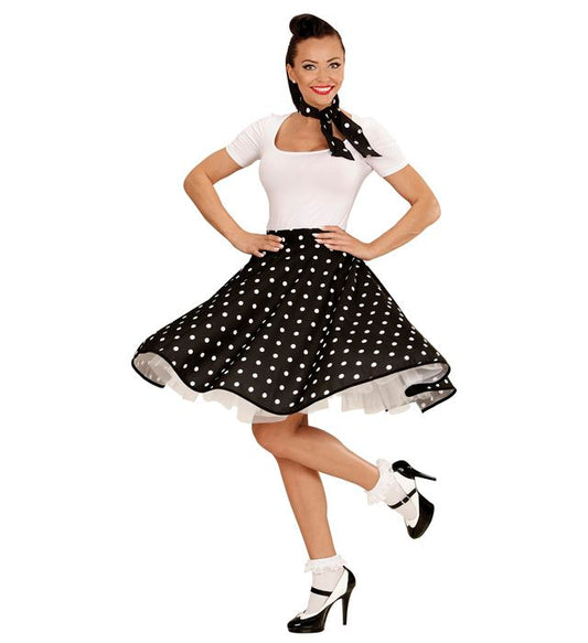 Black 50S Polka Dots Skirt & Neckscarf
